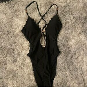 Women's Plunge Bead Detail Extra High Leg One Piece Swimsuit